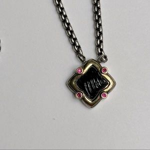 Vintage David Yurman Onyx Tourmaline 925 Sterling 18k YG Quatrefoil 16” Necklace